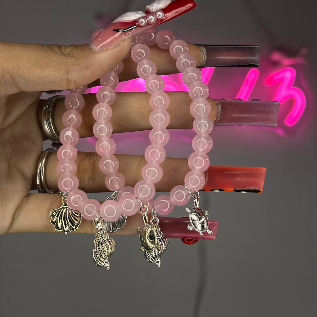Pink Vacay Bae 3 Charm Beaded Bracelet