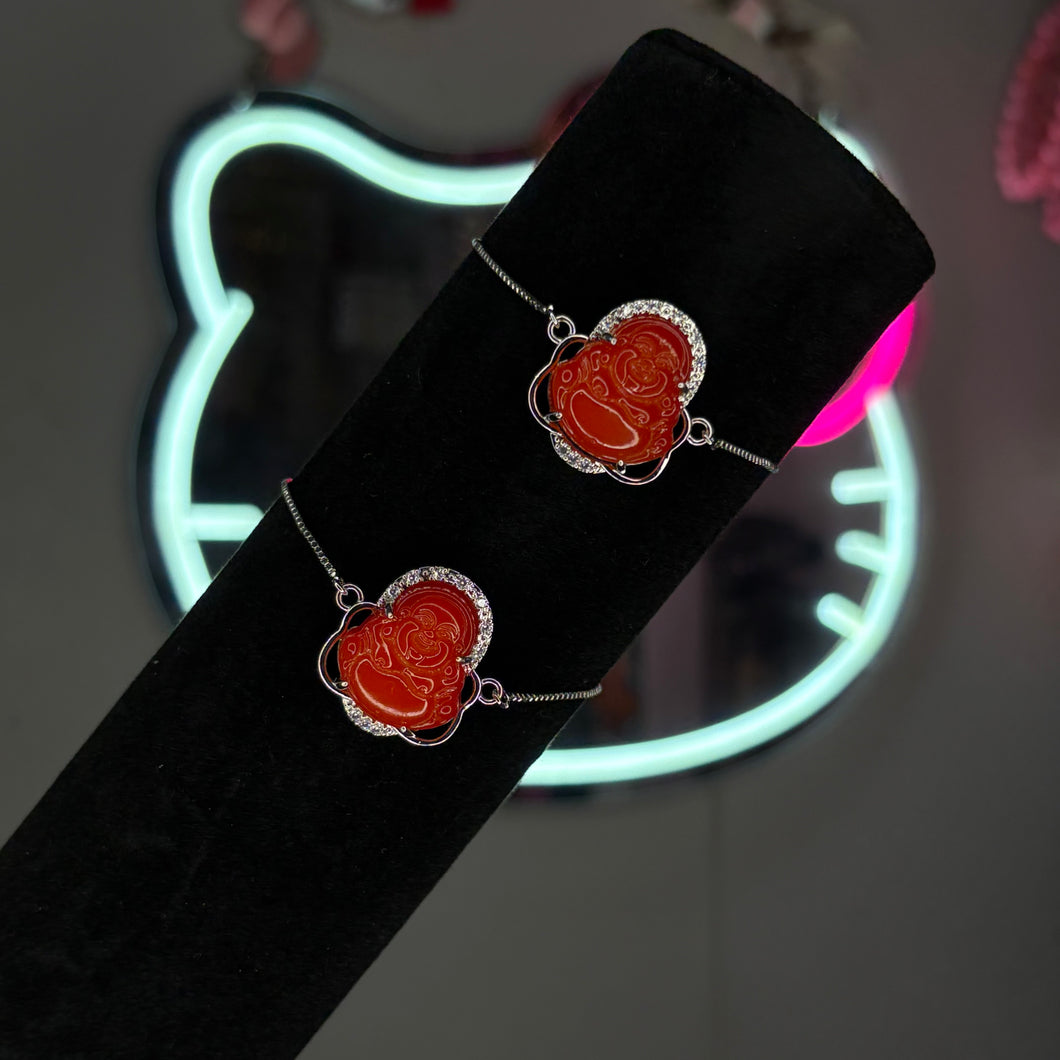 Silver Diamanté Red Buddha Adjustable Tennis Bracelet