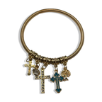 Blue & Gold Cross Spring Charm Bracelet