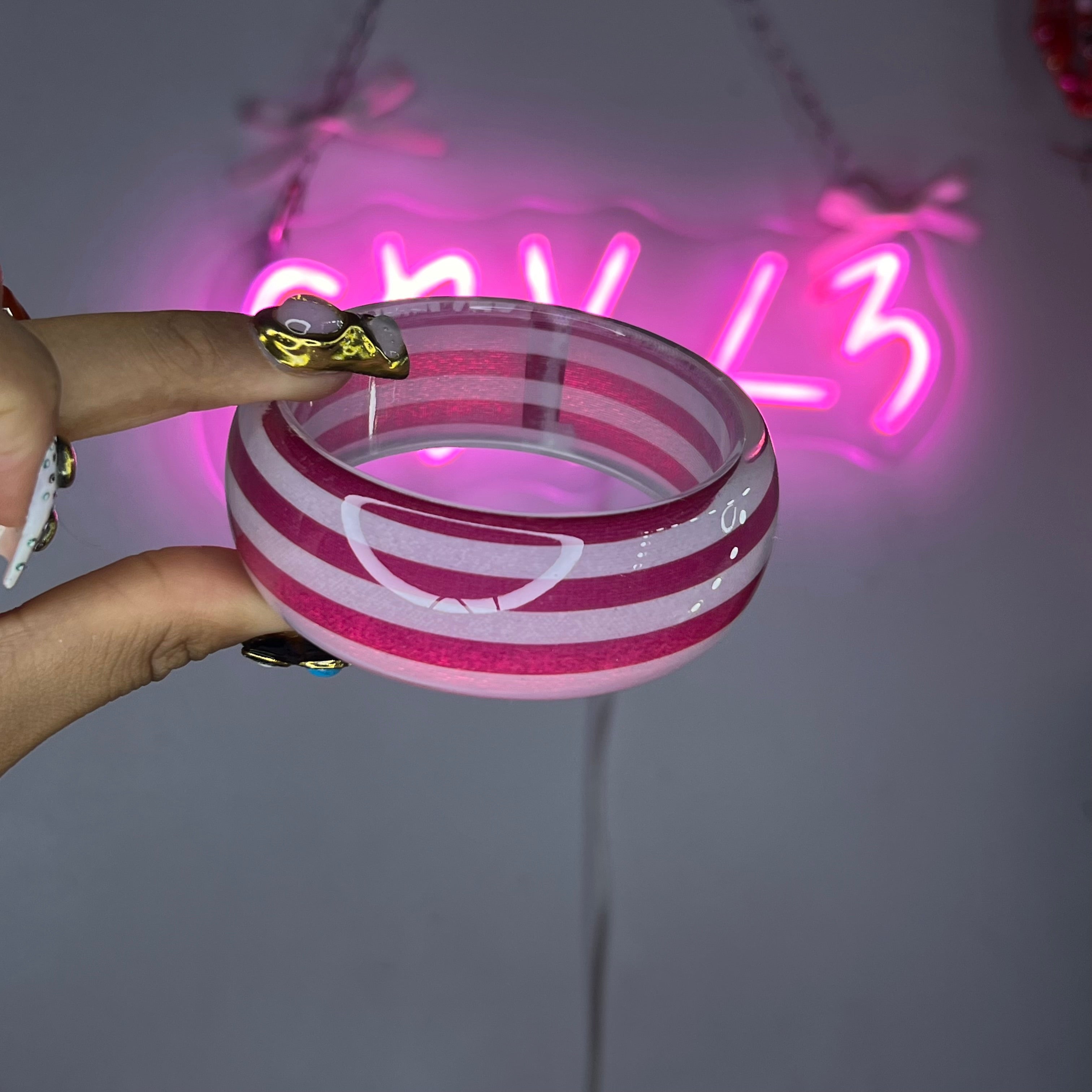 Pink & White Stripe Boba Bangle