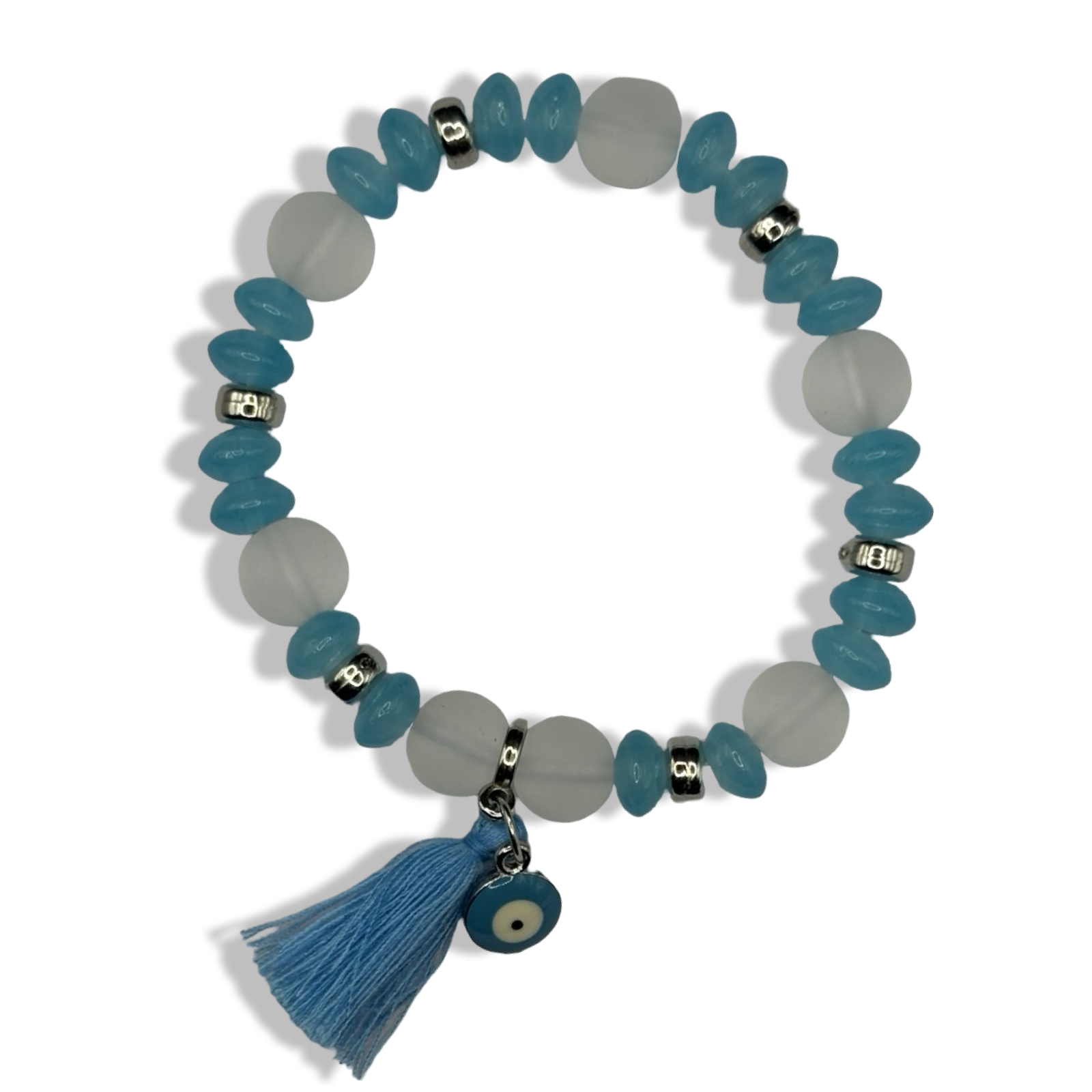 Baby blue Tassel Mal de Ojo Charm Basic Beaded Bracelet