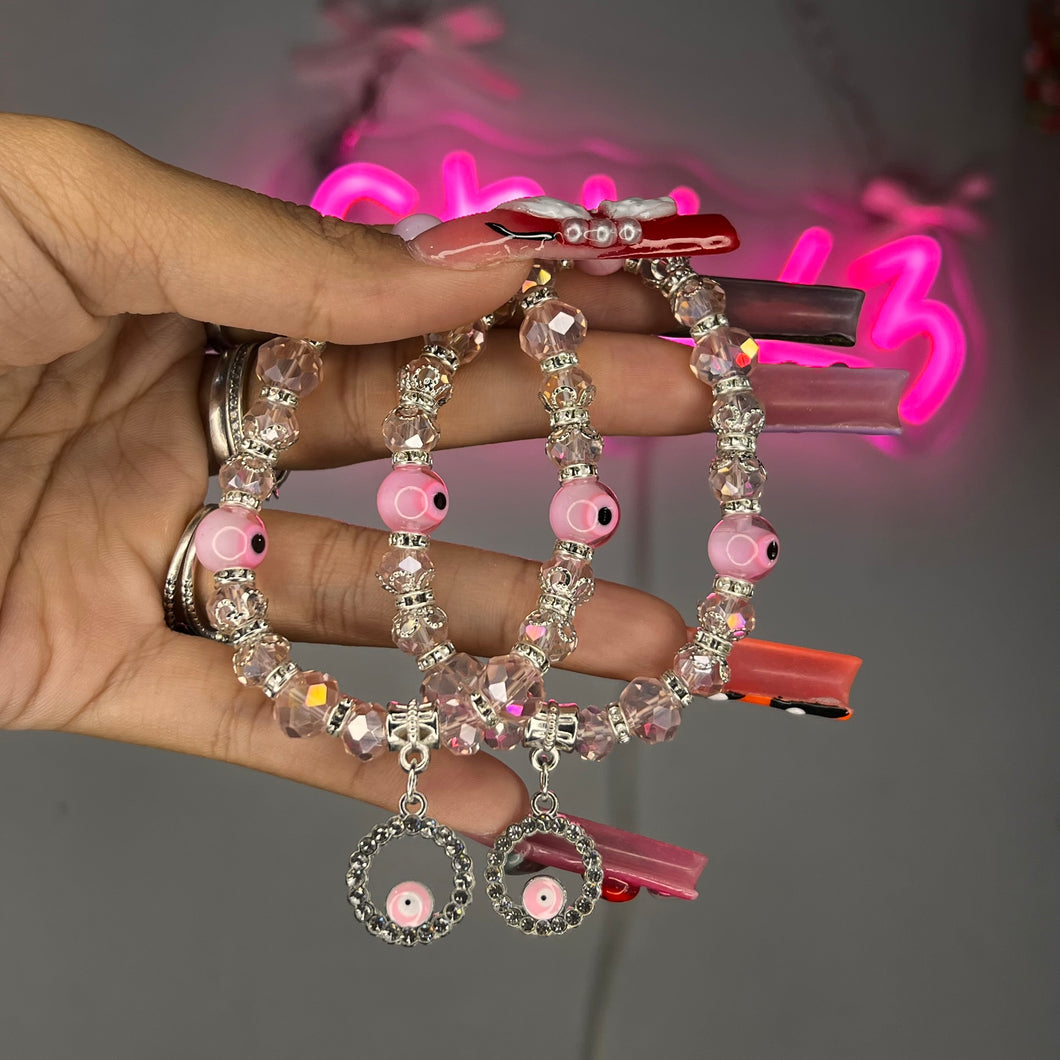 Pink & Silver Diamond Circle EE Beaded Bracelet