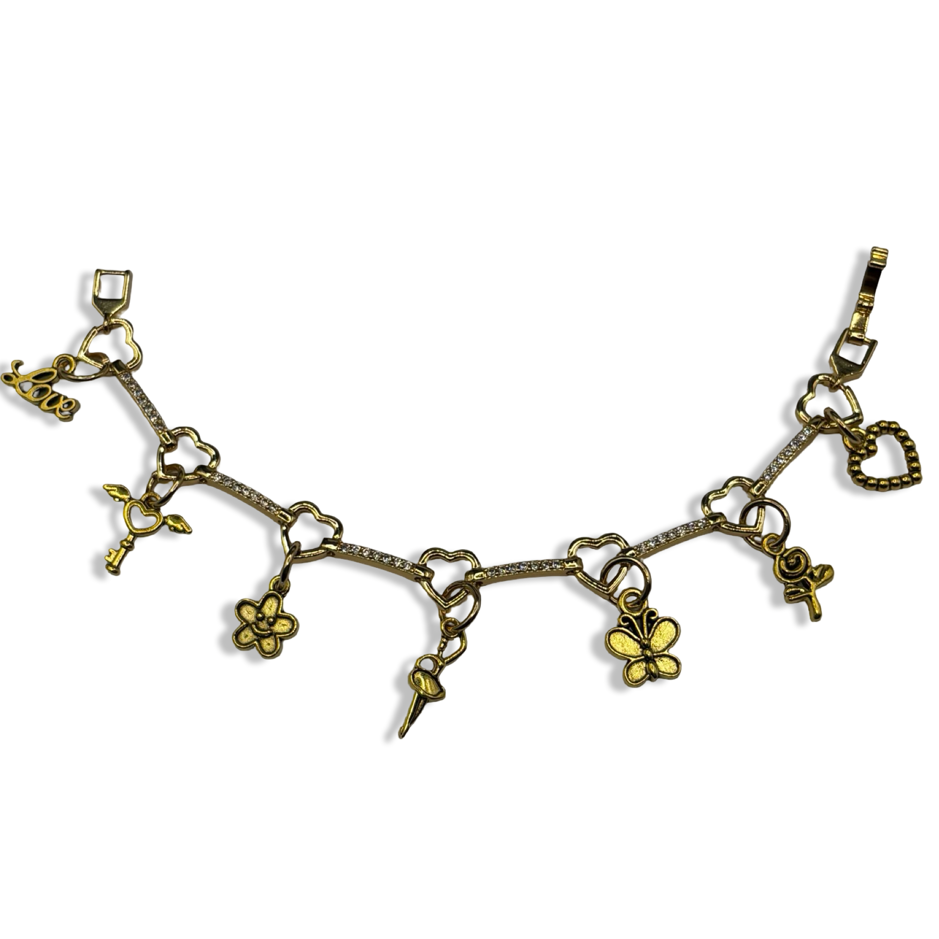 Ballerina Babe 🩰Gold Heart Diamond Link Charm Bracelet