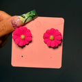 Hot Pink Daisy Clip On Statement Earrings