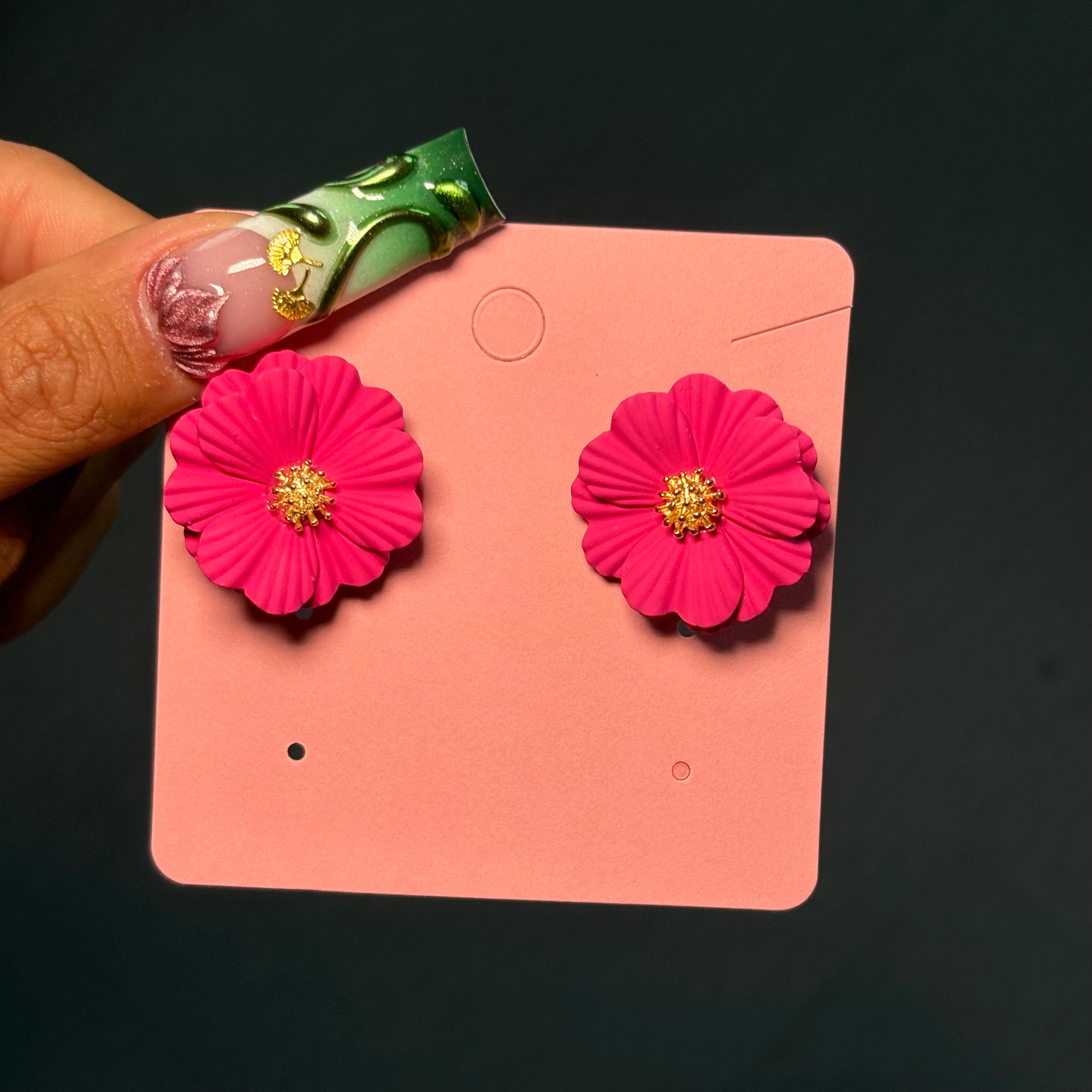 Hot Pink Daisy Clip On Statement Earrings