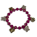 Hot Pink & Gold Crackle Butterfly Beaded Bracelet