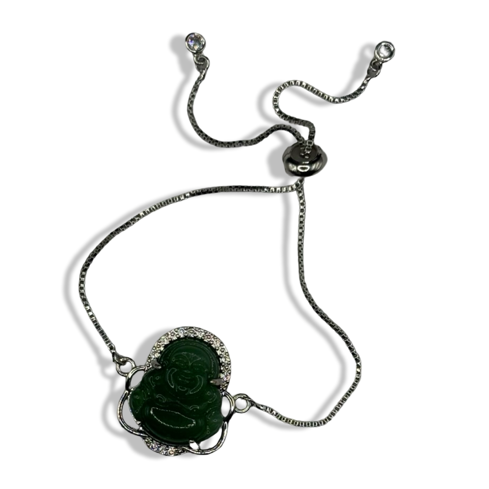 Silver Diamanté Green Buddha Adjustable Tennis Bracelet