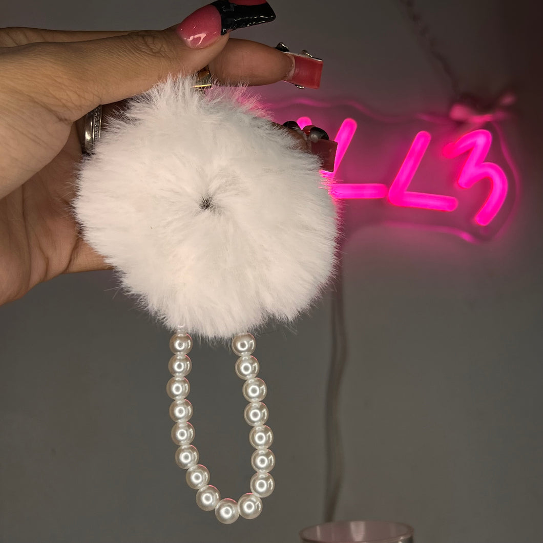 White Pearl Pom Pom Keychain/ Purse Charm