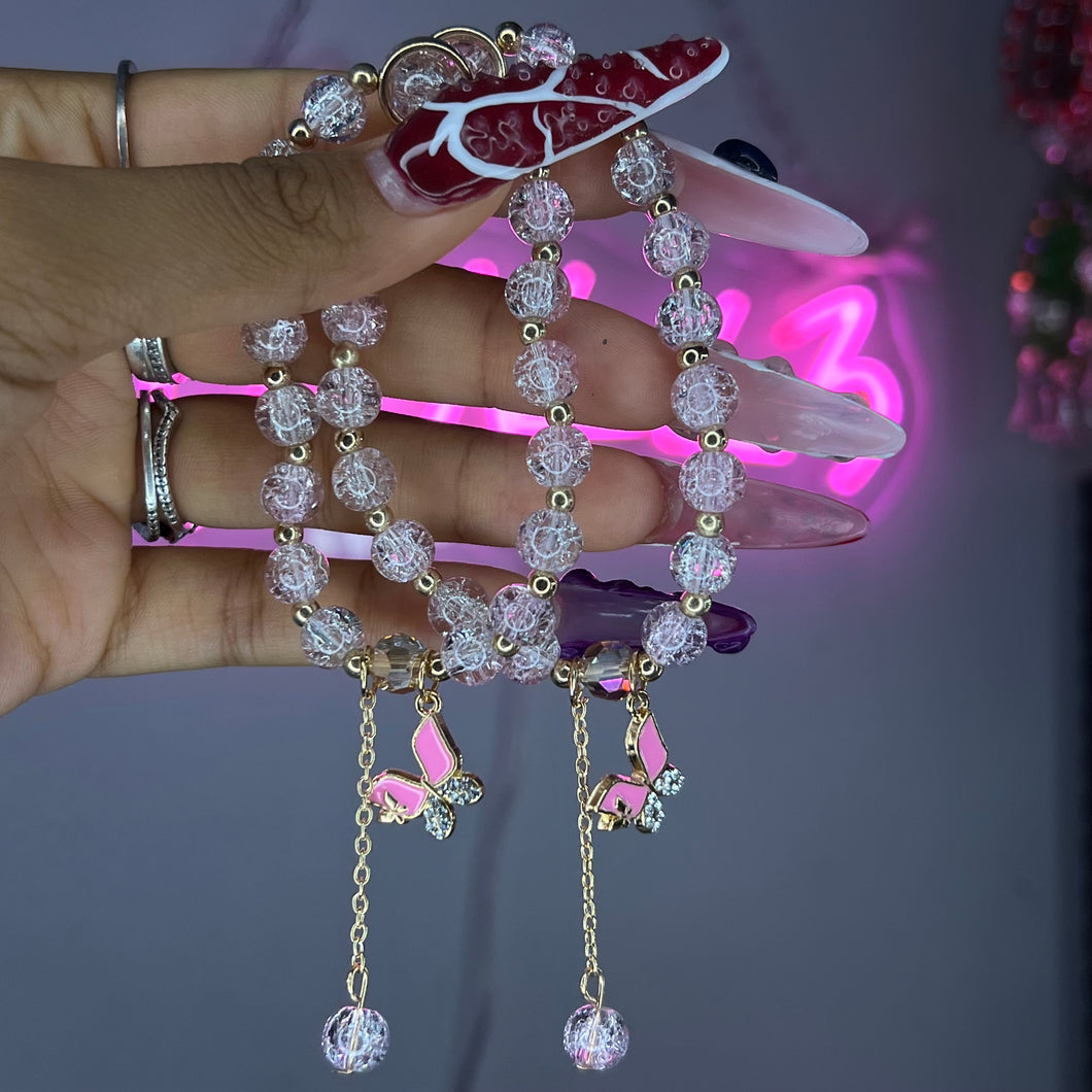 Baby Pink Mariposita Mini Dangle Beaded Bracelet