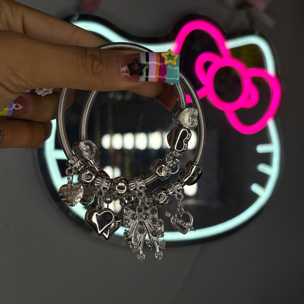 Silver Coquette Spring Charm Bracelet