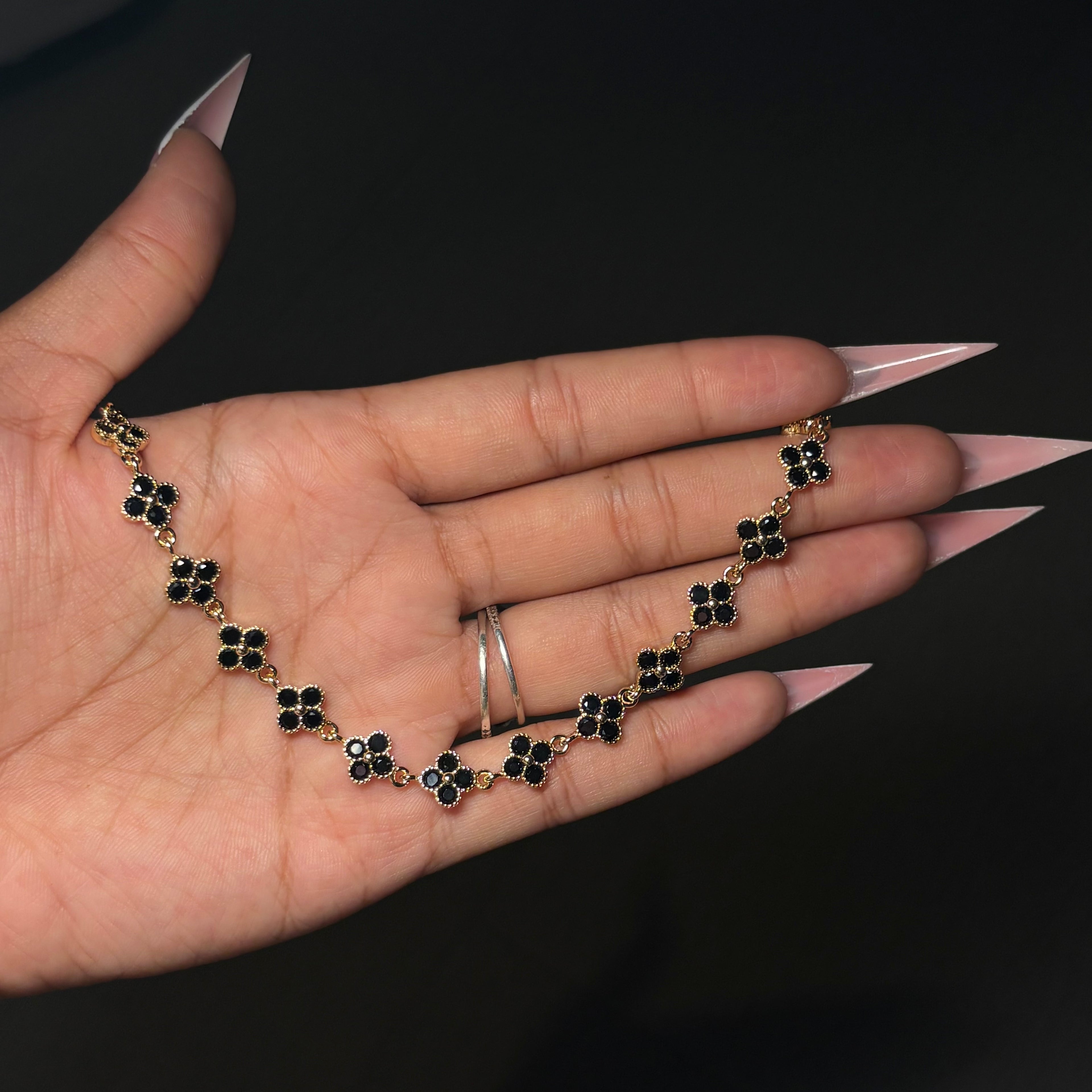 Gold & Black Diamond Dainty Klover Anklet