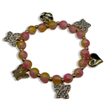 Pink & Gold Crackle Butterfly Beaded Bracelet