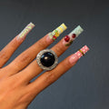 Silver & Black Adjustable Stone Ring