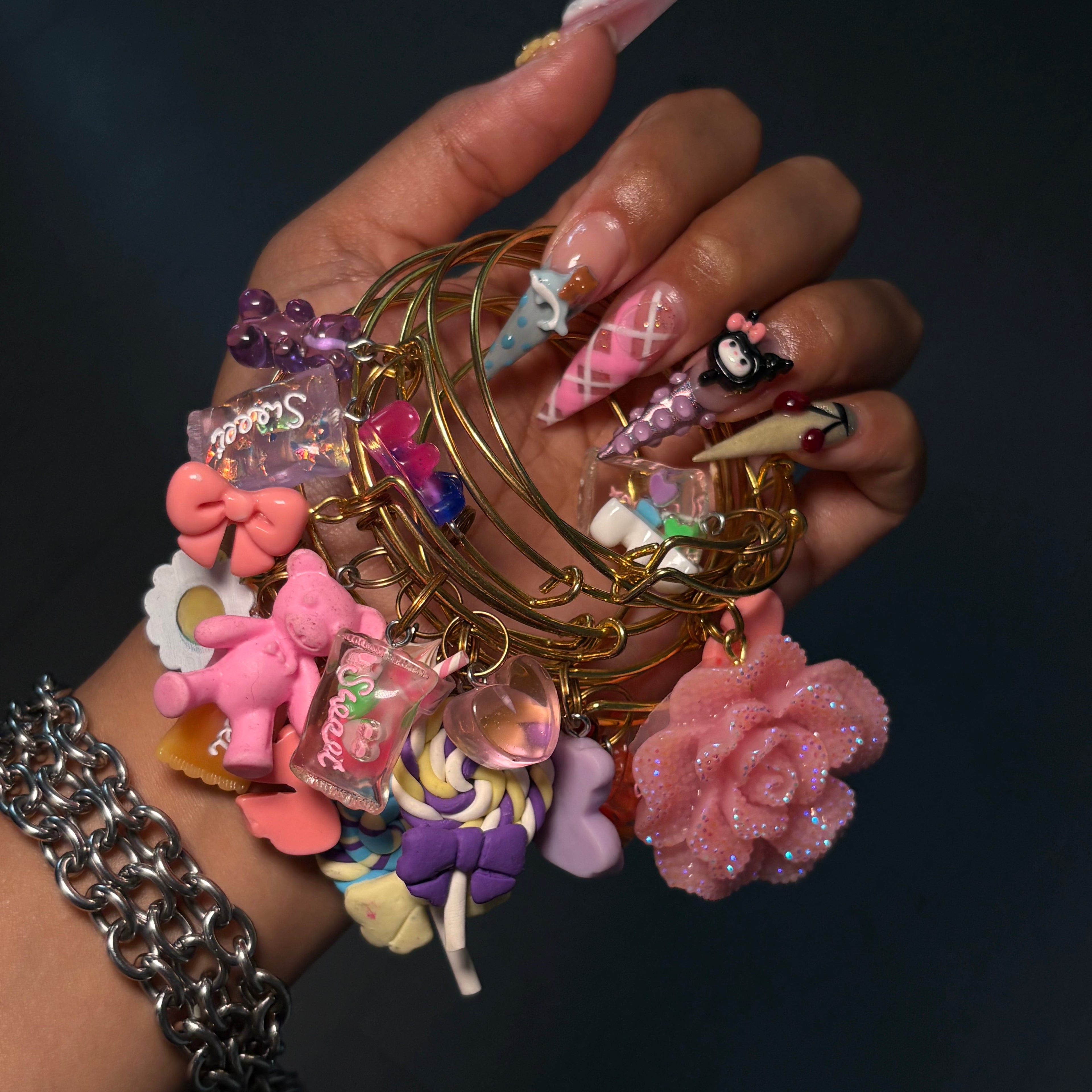 Gold 3 PC Junky Charm Bangles (Randomized Charms!!)