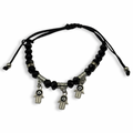 Black n Silver 3 Hamsa Charm Adjustable String Bracelet
