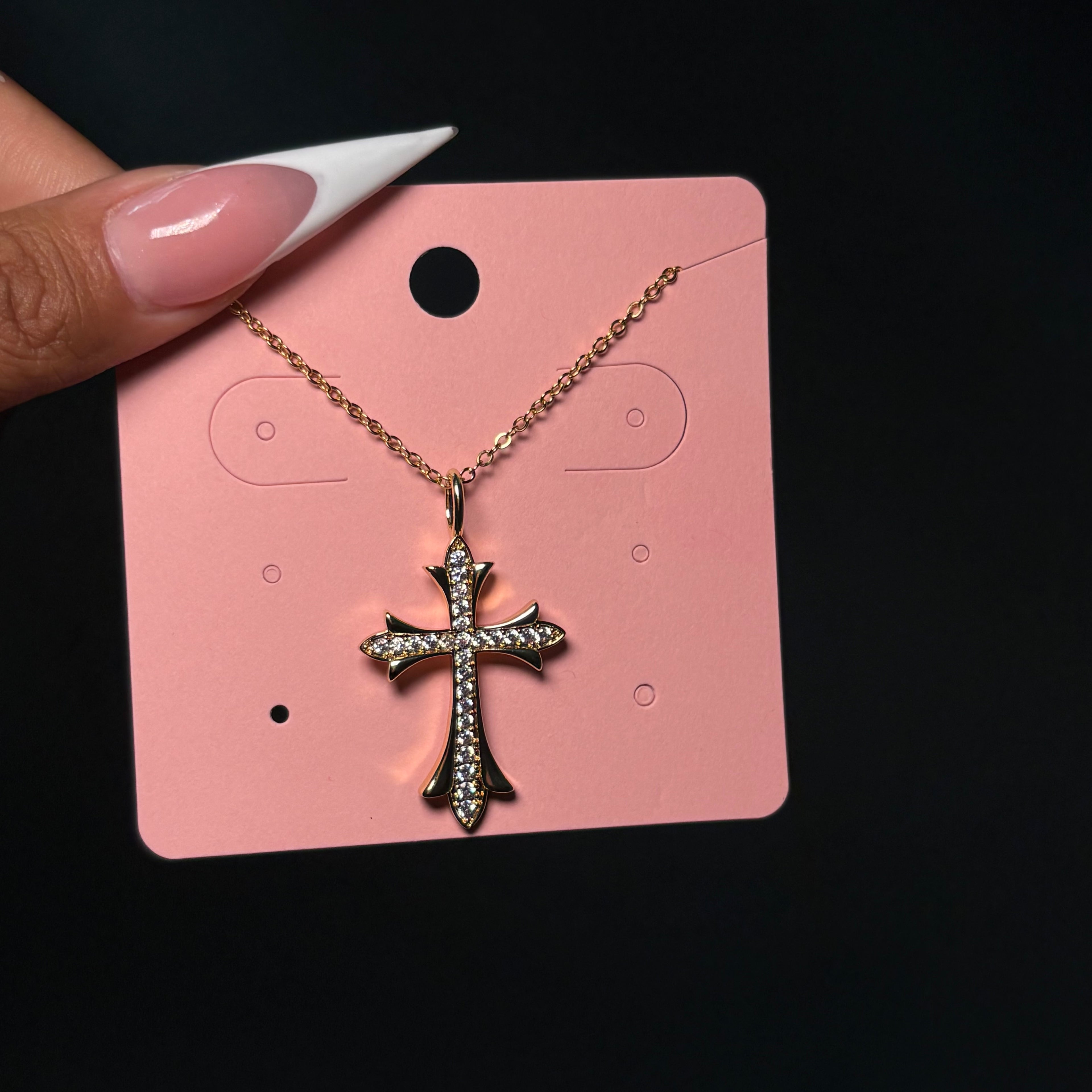 Gold Diamantè Pointed Cross Necklace