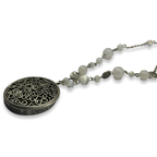 Silver & Milky Quartz XL Pendant Beaded Necklace