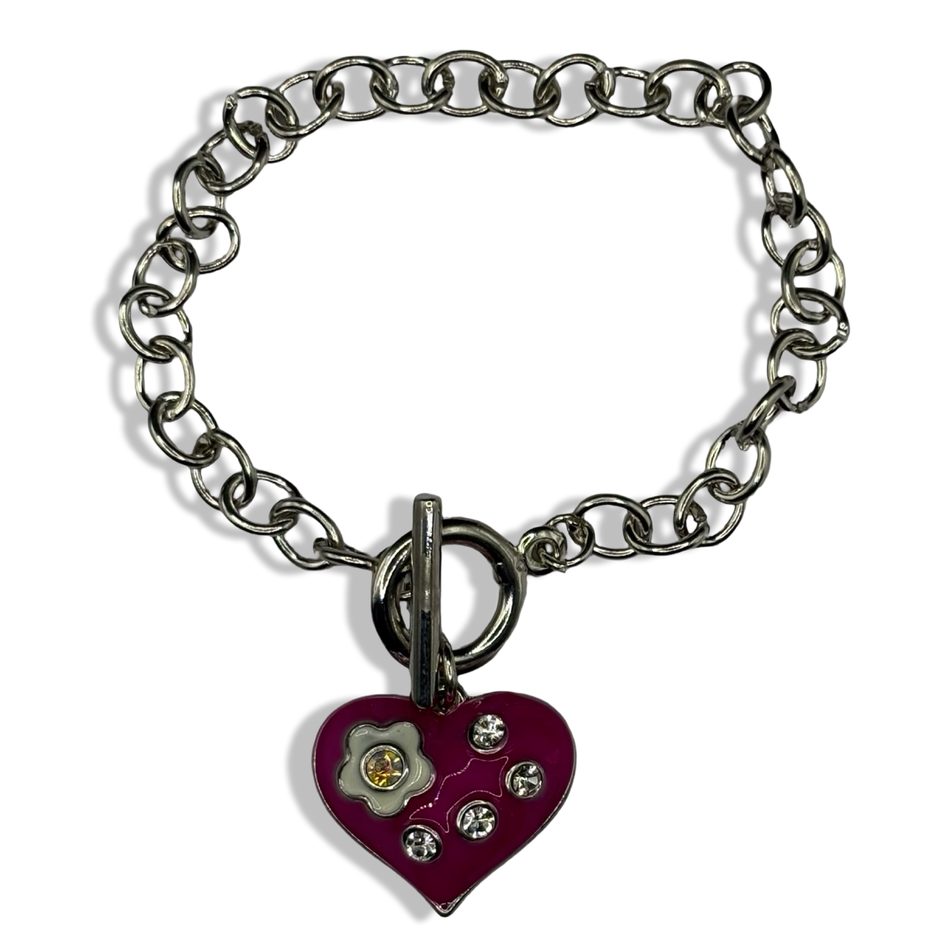 Fuchsia & Silver Sweetheart Candy Locket Bracelet