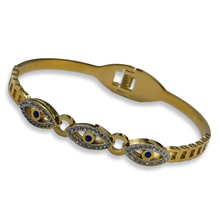 Load image into Gallery viewer, Gold Evil Eye Diamond Bangle
