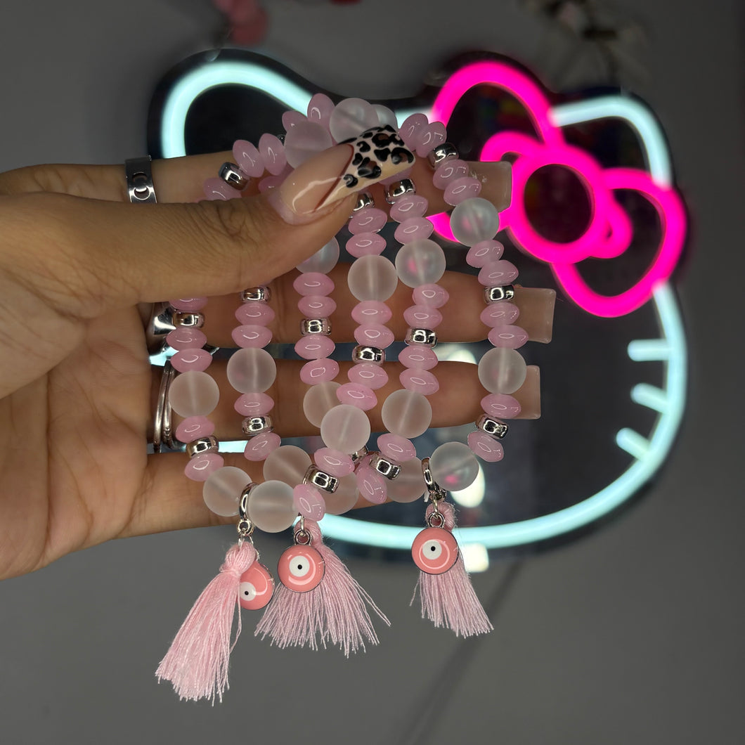 Pink Tassel Mal de Ojo Charm Basic Beaded Bracelet – Charmed by Kiana