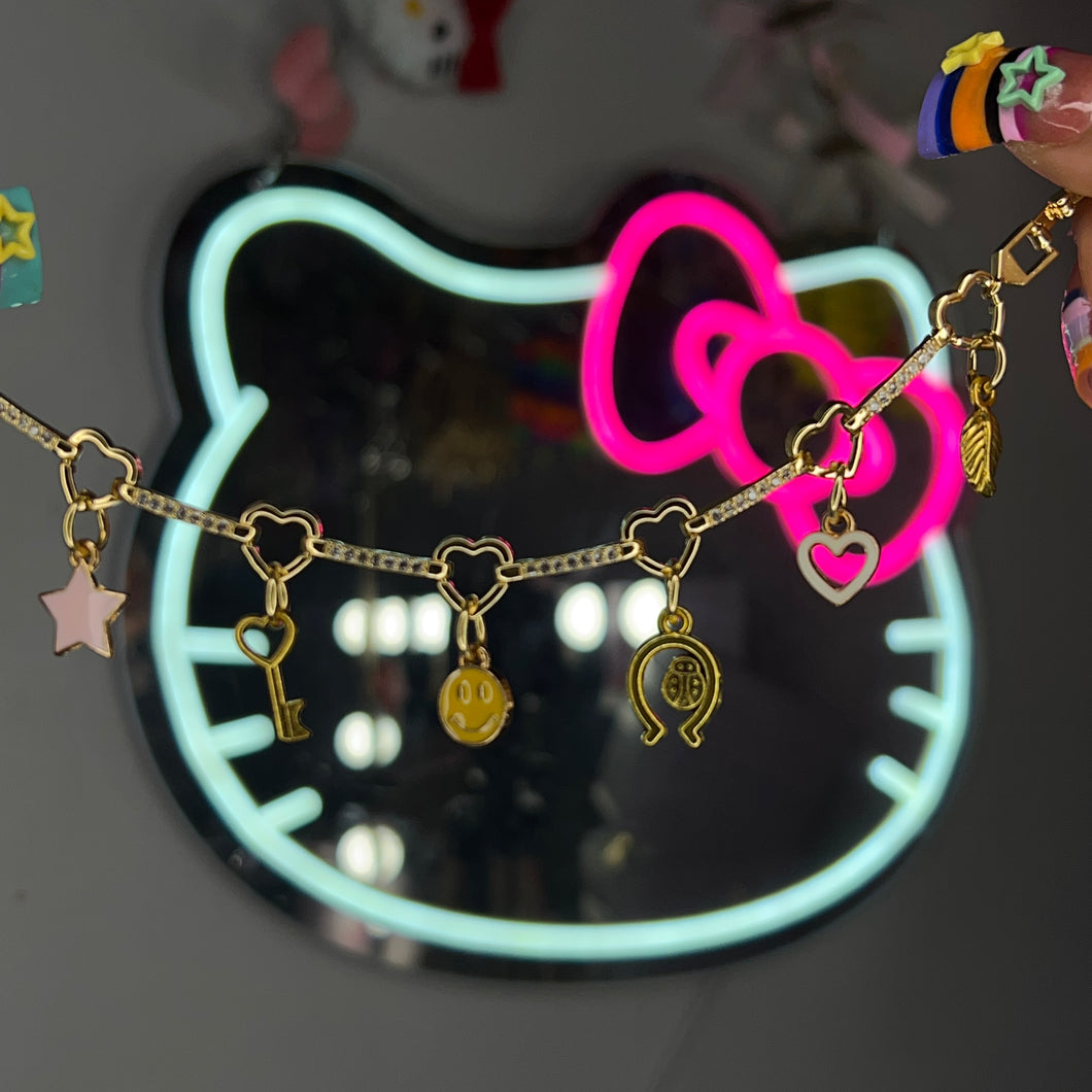 Gold Smiley Lover Girl Diamond Charm Bracelet