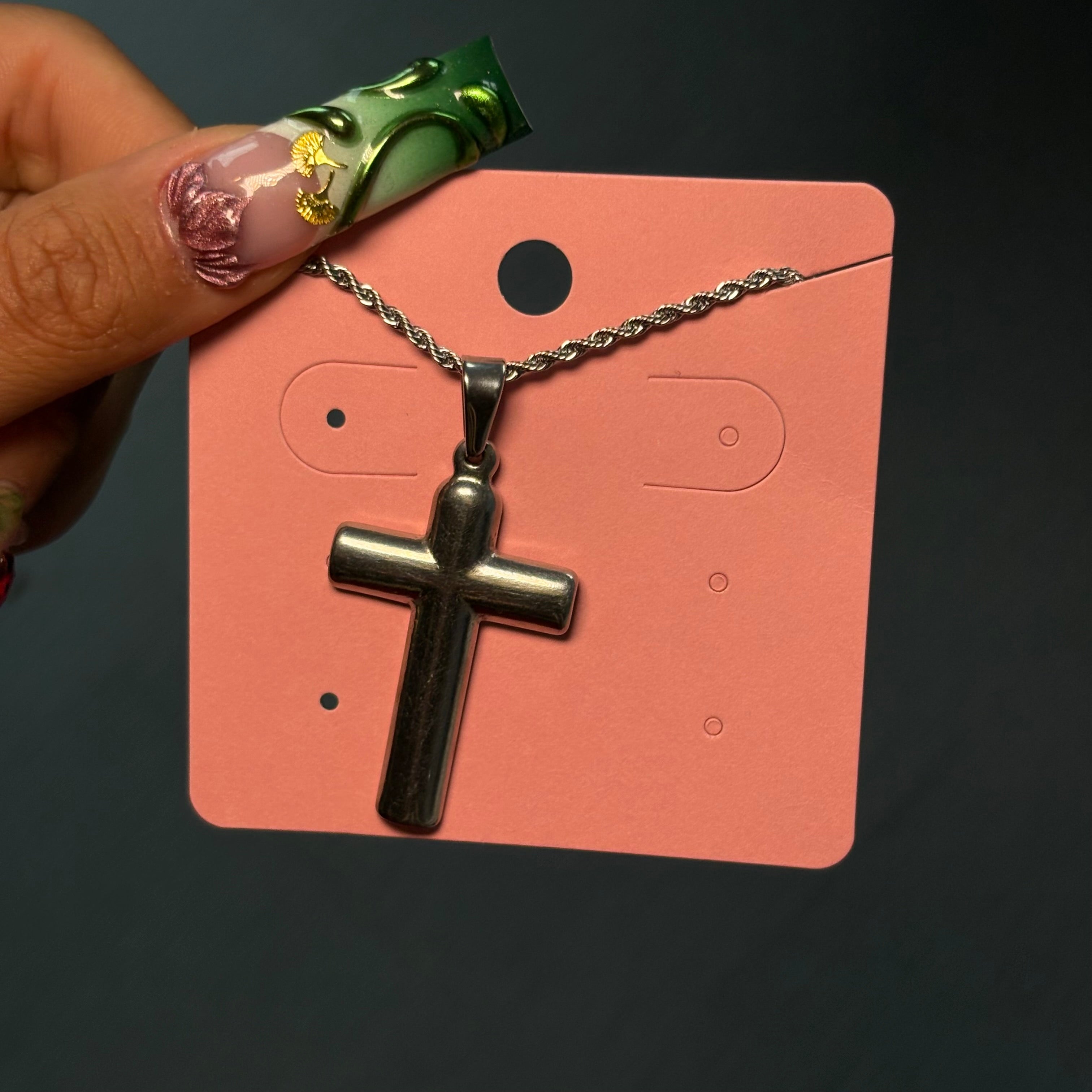 Silver Solid Cross Necklace 18in