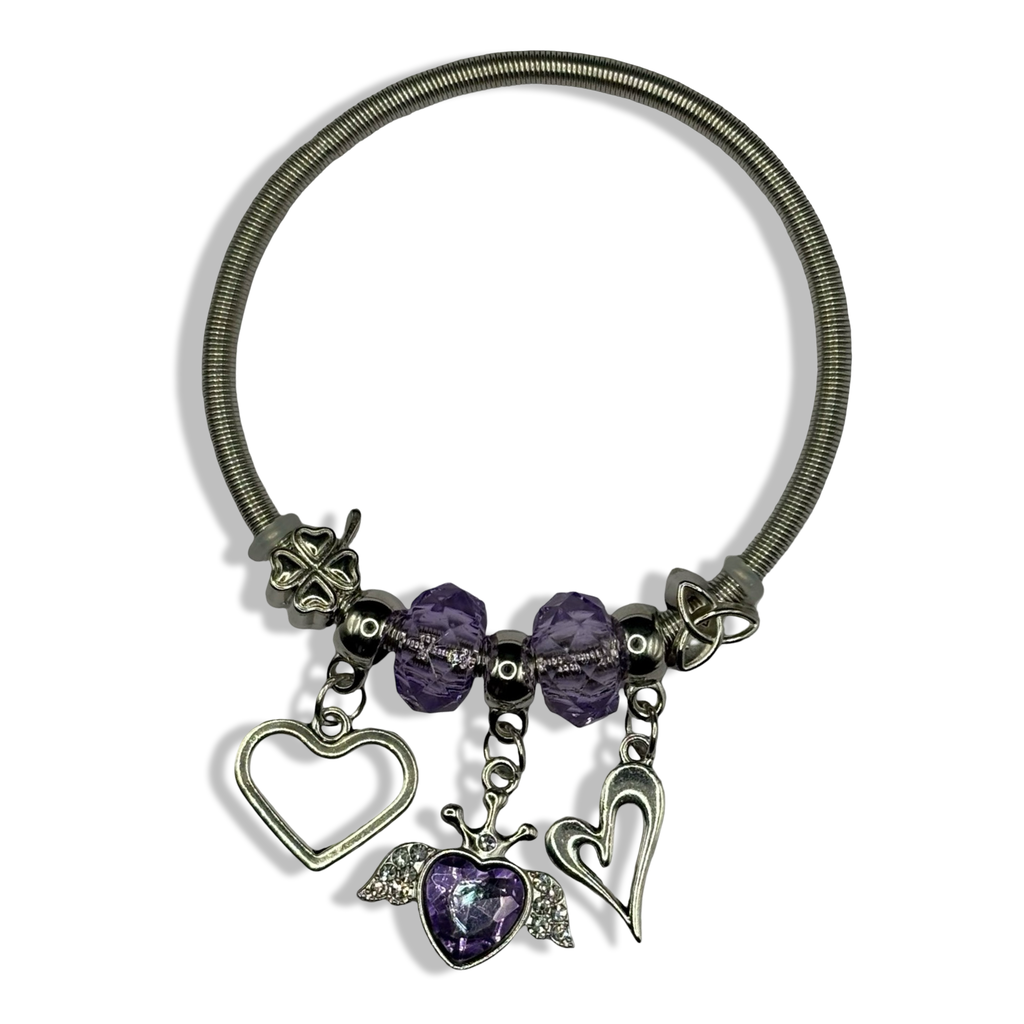 Purple & Silver Princessa Spring Charm Bracelet