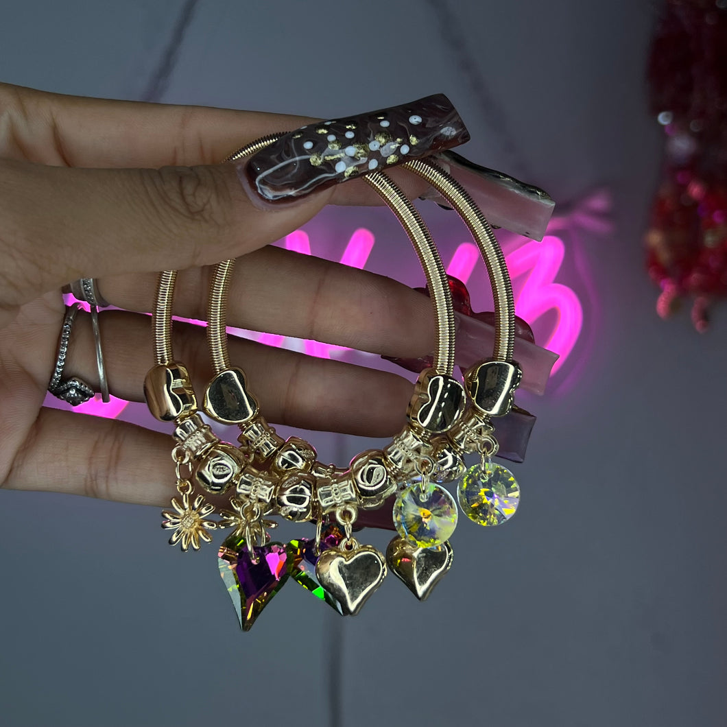 Gold & Green Heart Spring Charm Bracelet