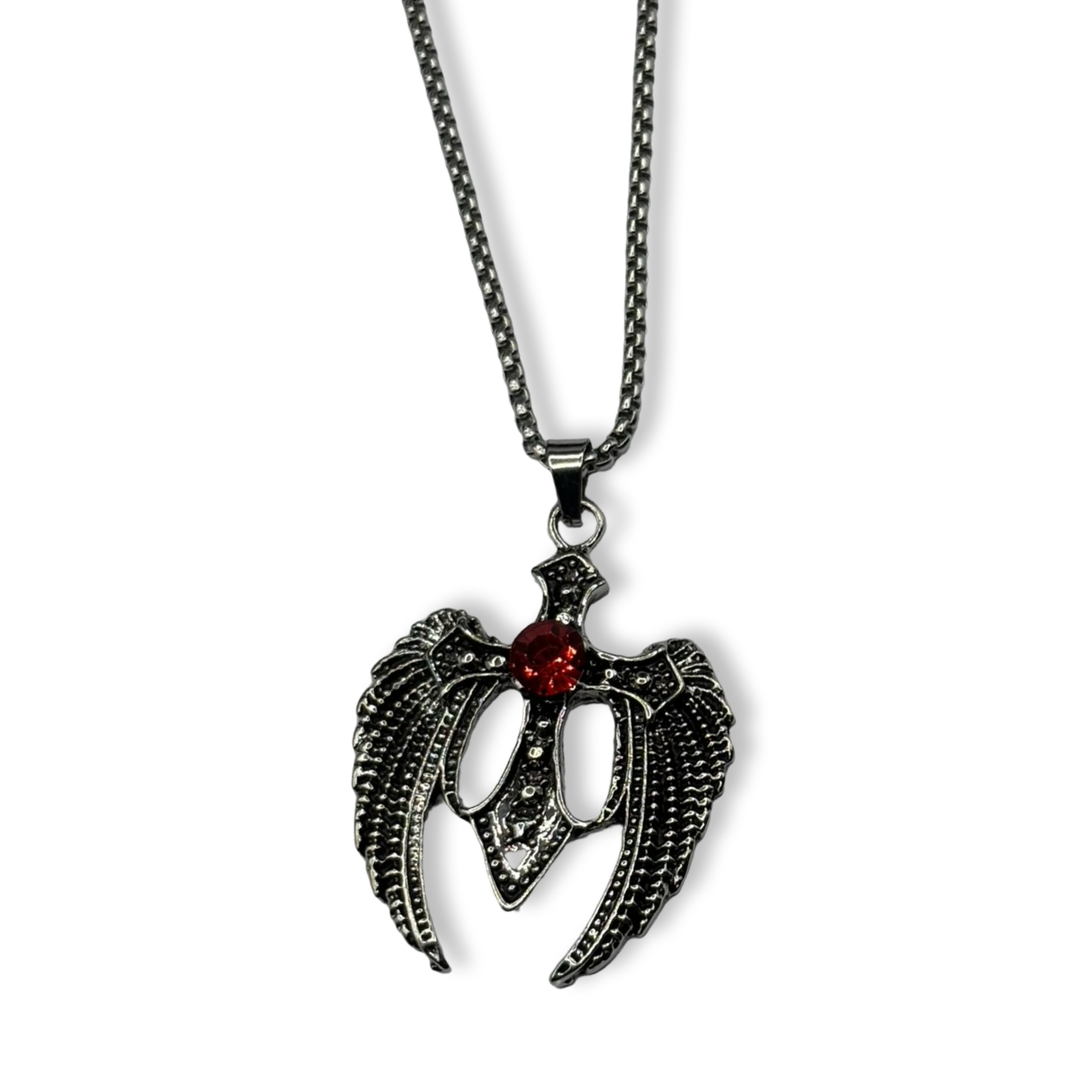 Silver & Red Angel Wings Cross Necklace