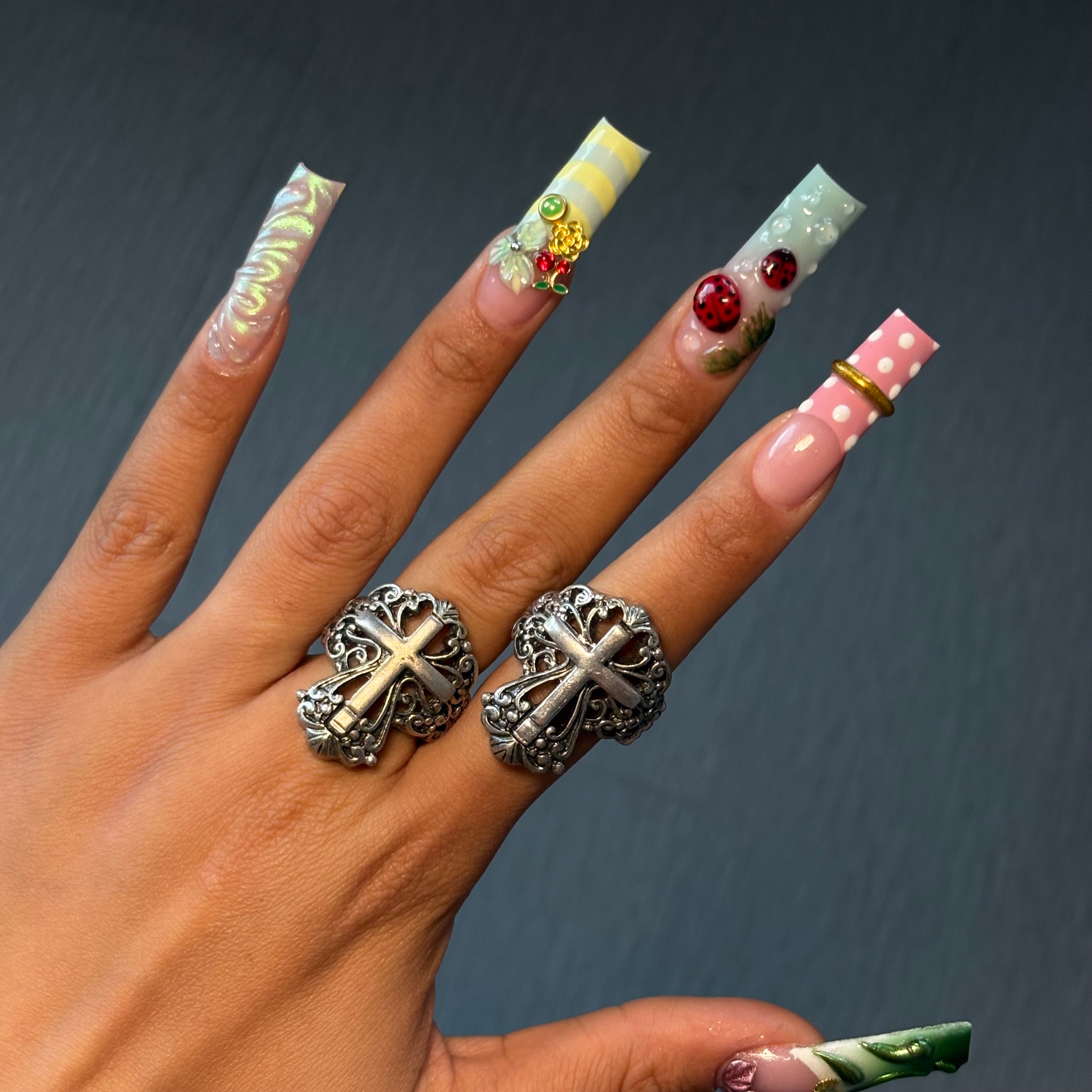 Silver XL Lace Cross Adjustable Statement Ring