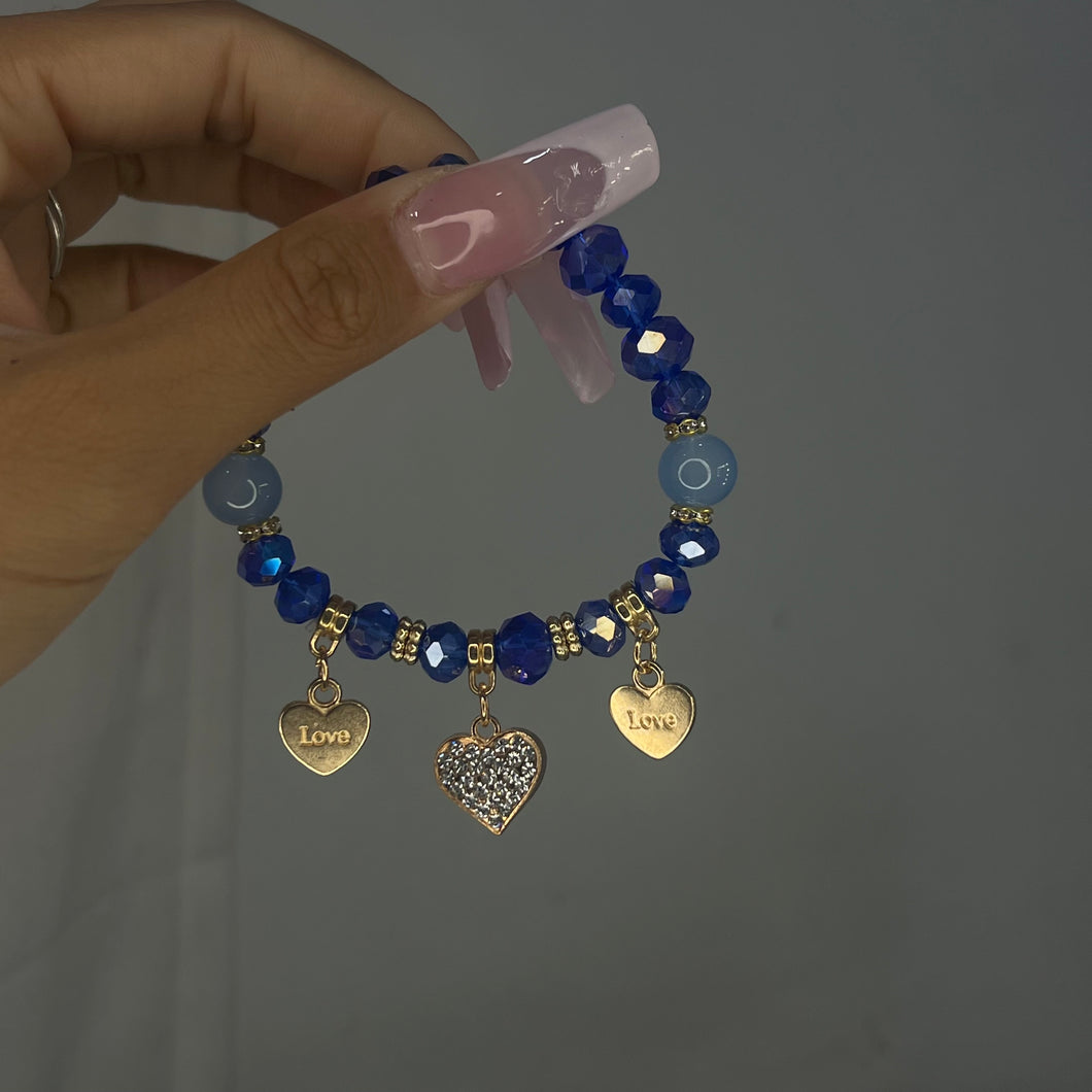 Blue 3 Heart Beaded Bracelet