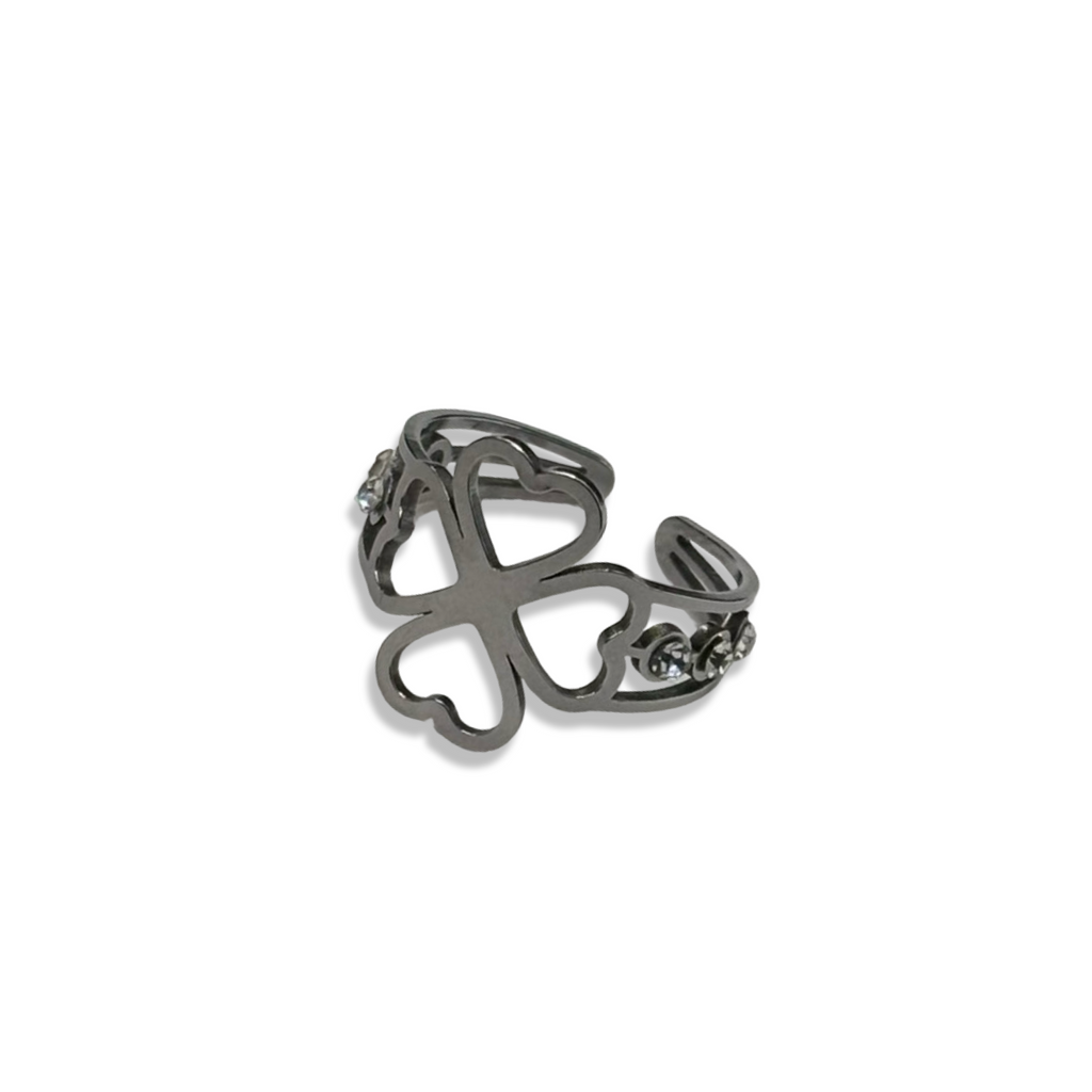 Silver Diamond Klover Adjustable Ring