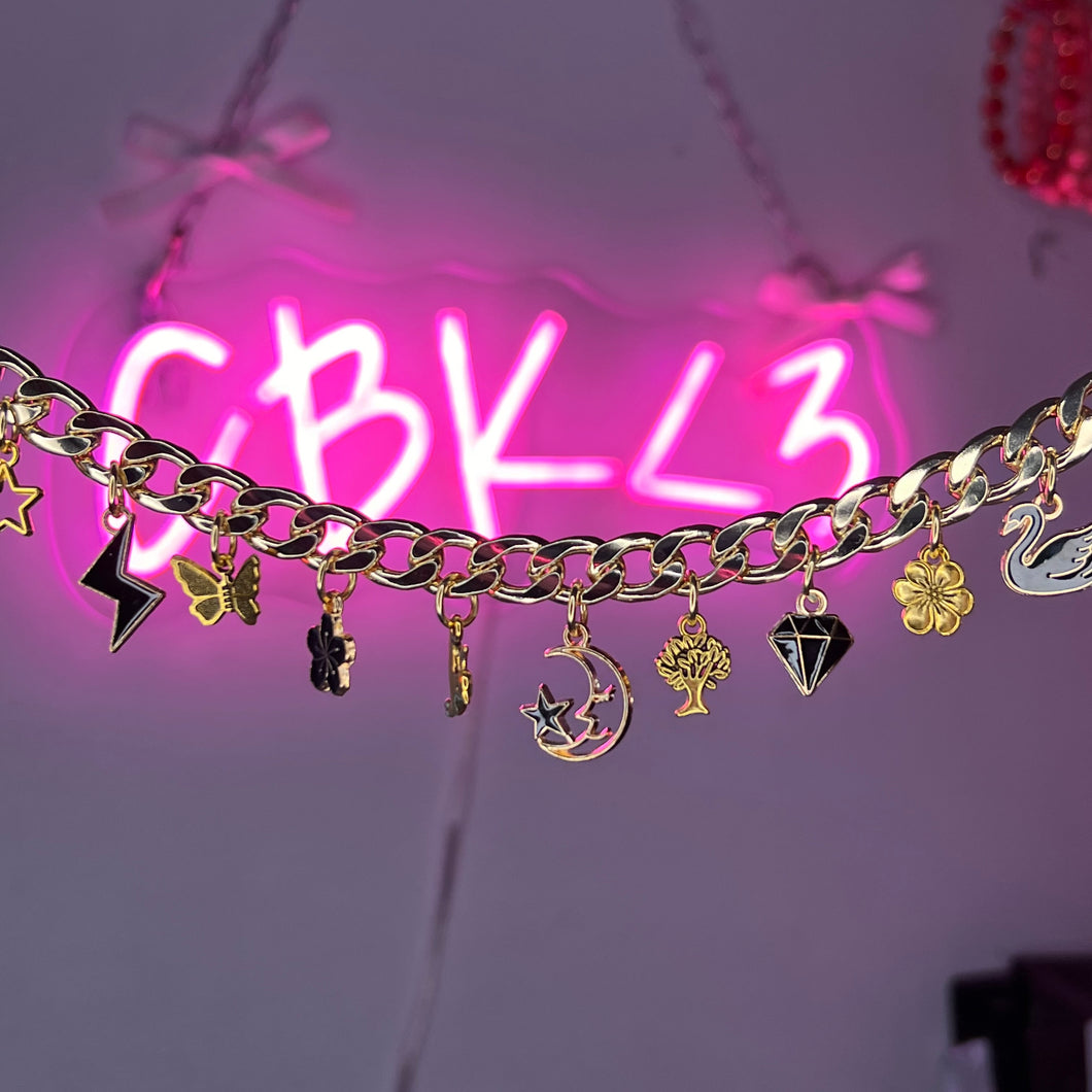 Gold & Black Spooked Cuban Charm Bracelet