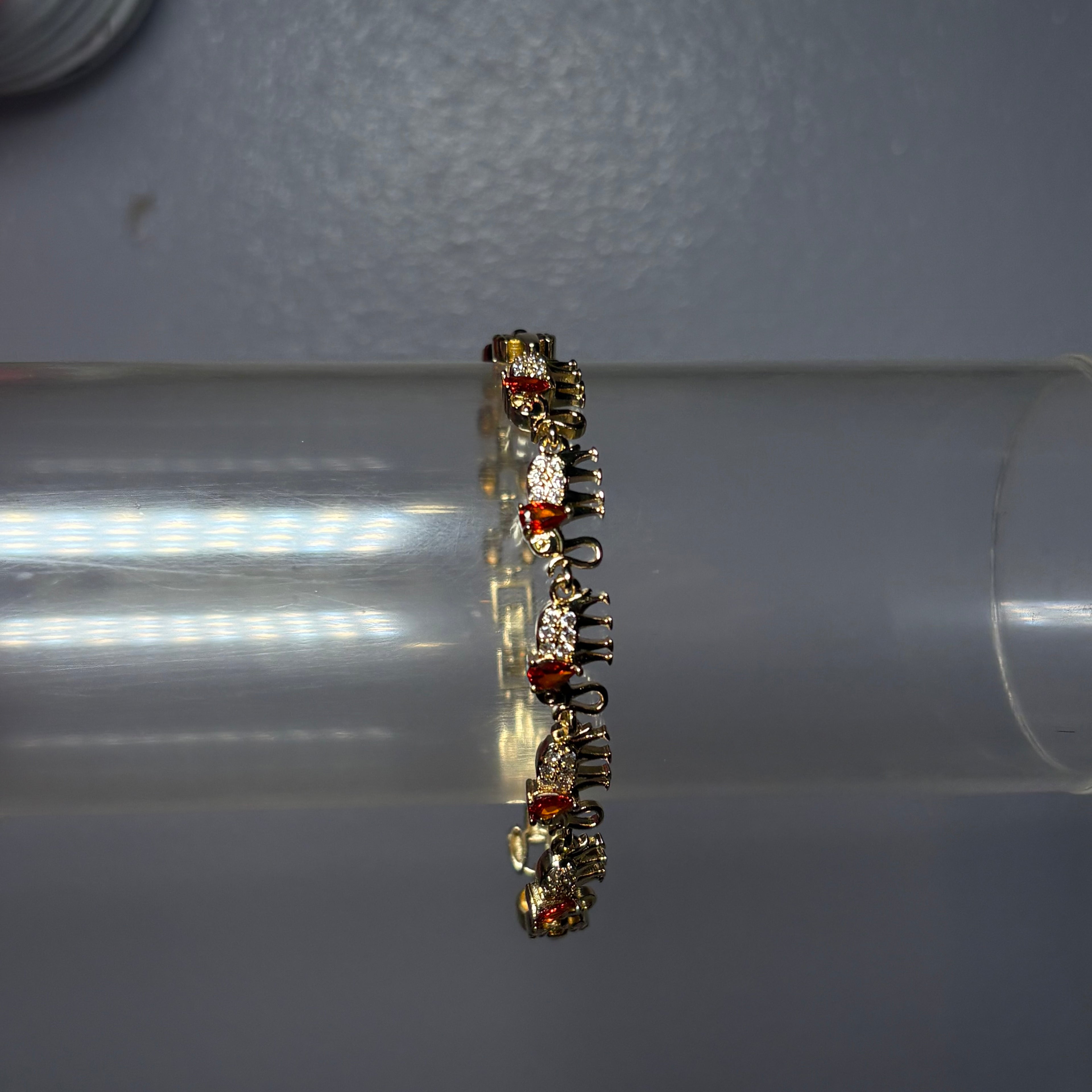 Gold & Red Diamanté Elephant Tennis Bracelet