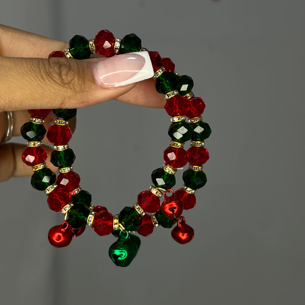 Gold Red & Green Christmas Beaded Bracelet