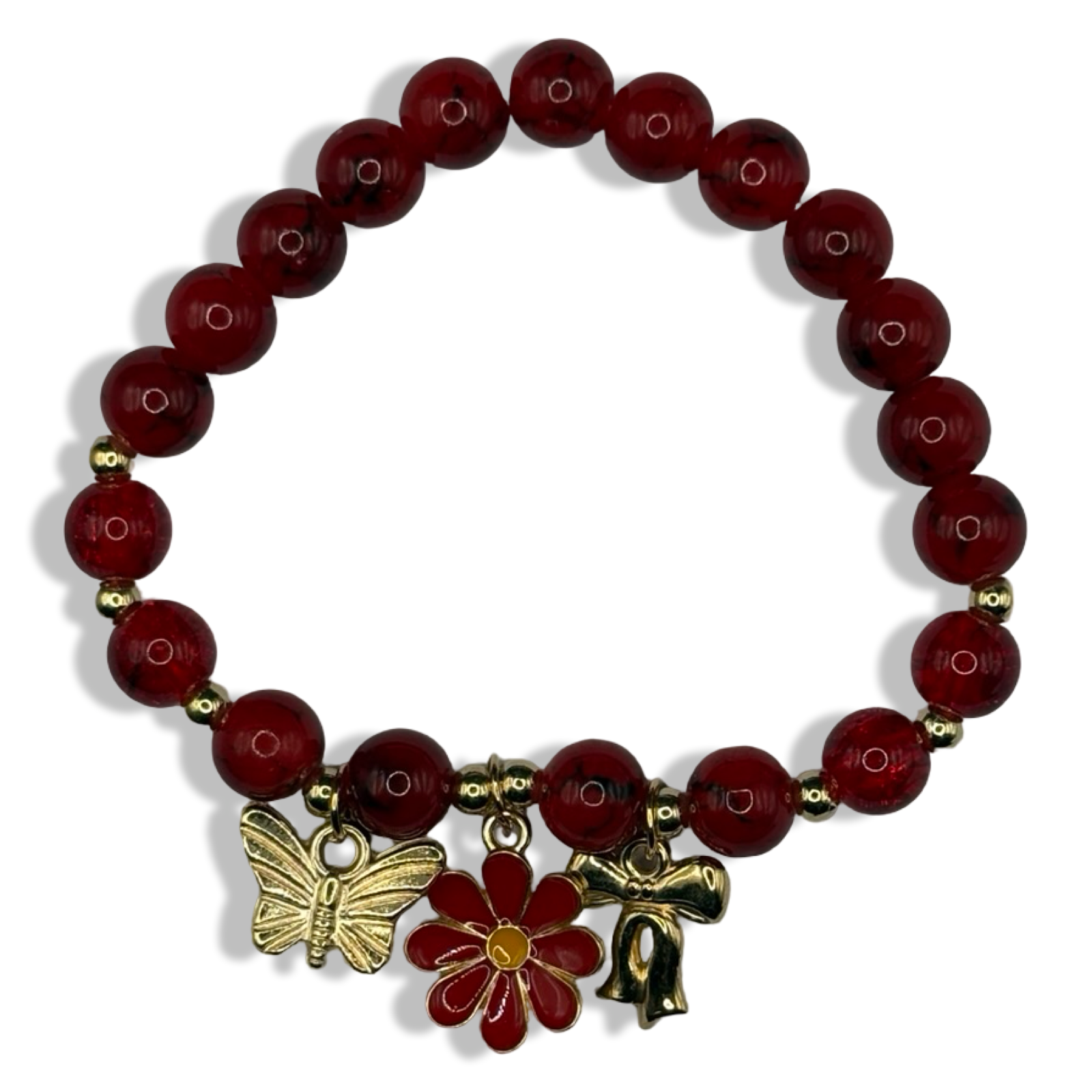 Red 3 Charm Girlalalala Beaded Bracelet