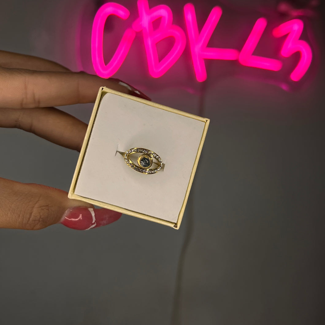 Gold Diamond Mal De Ojo Ring SZ 9