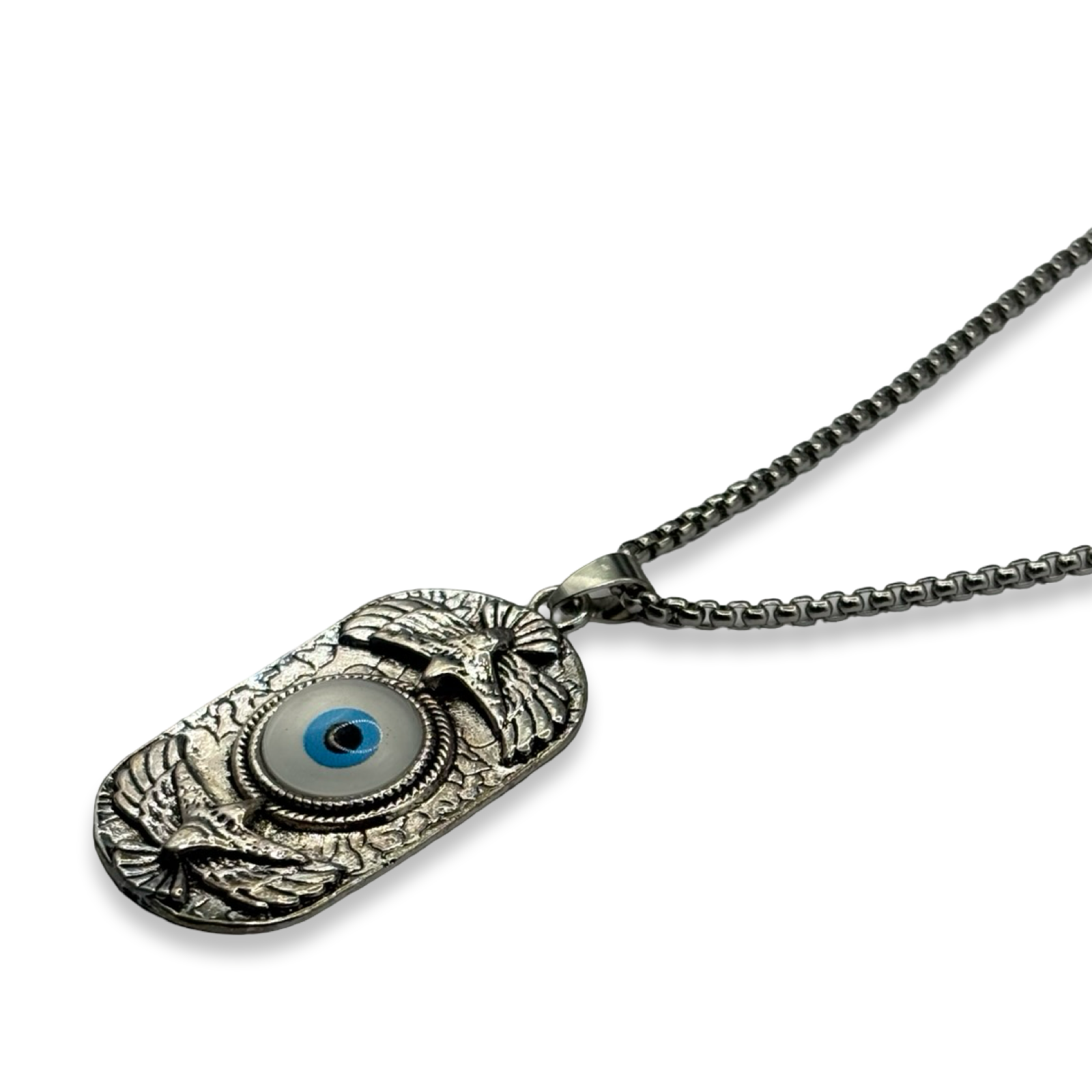 Silver & White EE Necklace 20in