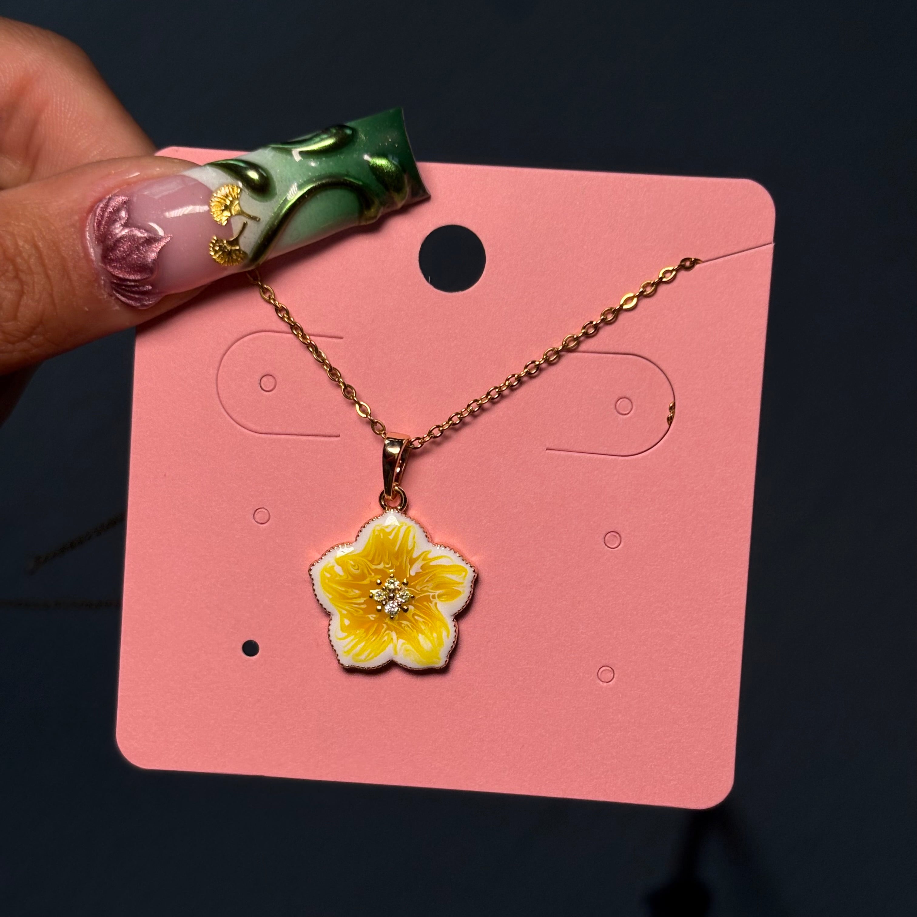 Gold & Yellow Camellia Dainty Necklace
