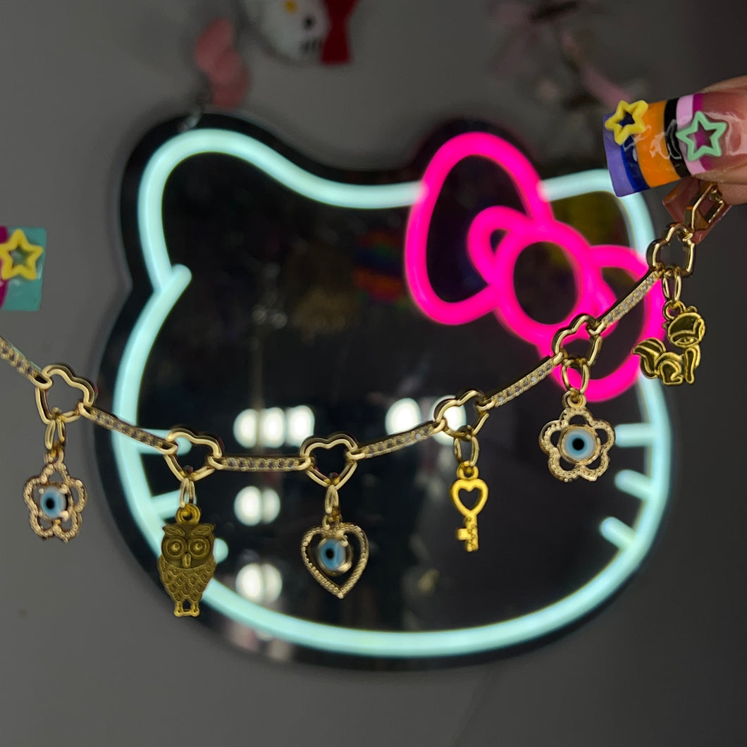 Gold Mal de Ojo Lover Girl Diamond Charm Bracelet
