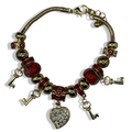 Red & Gold Key 222 My Heart Charm Bracelet