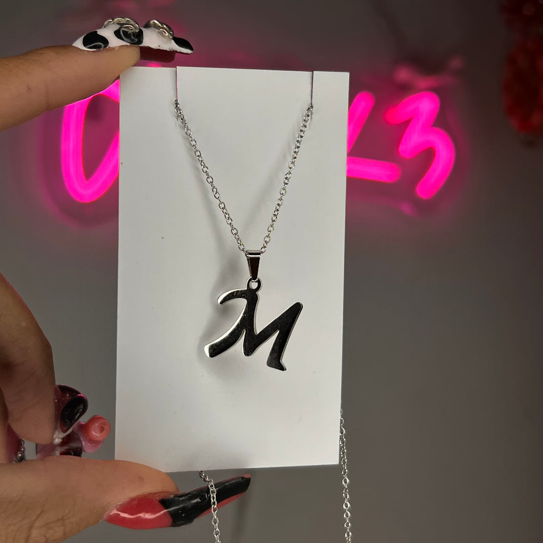 Silver M Initial Necklace