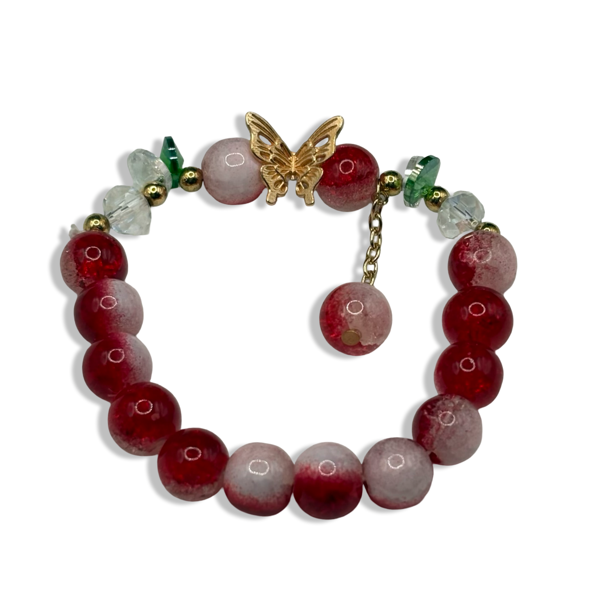 Red & Gold Flutter Dangle Beaded Bracelet
