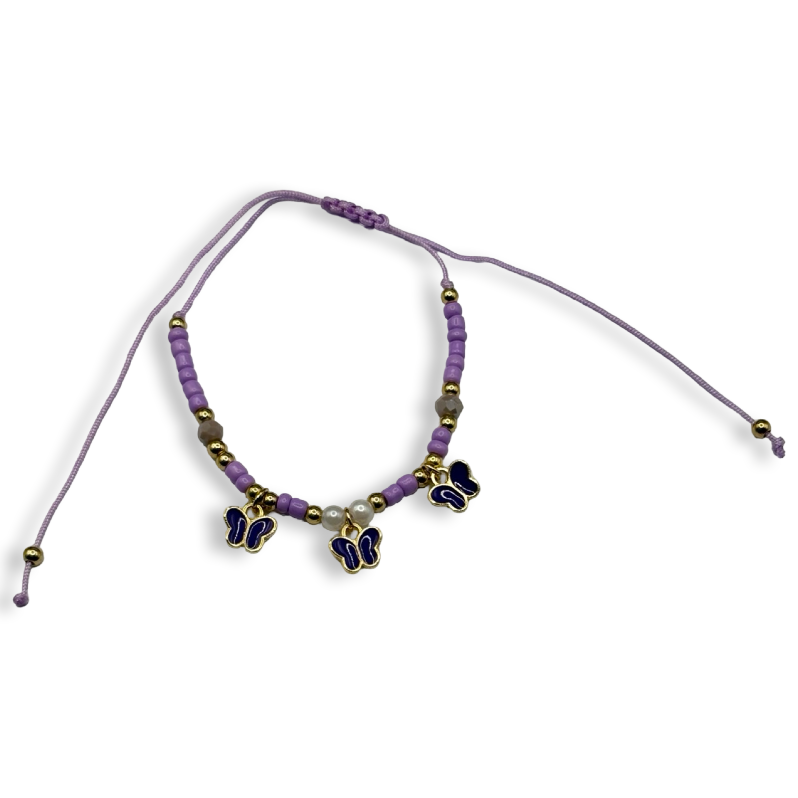 Purple n Gold  3 Butterfly Adjustable String Bracelet