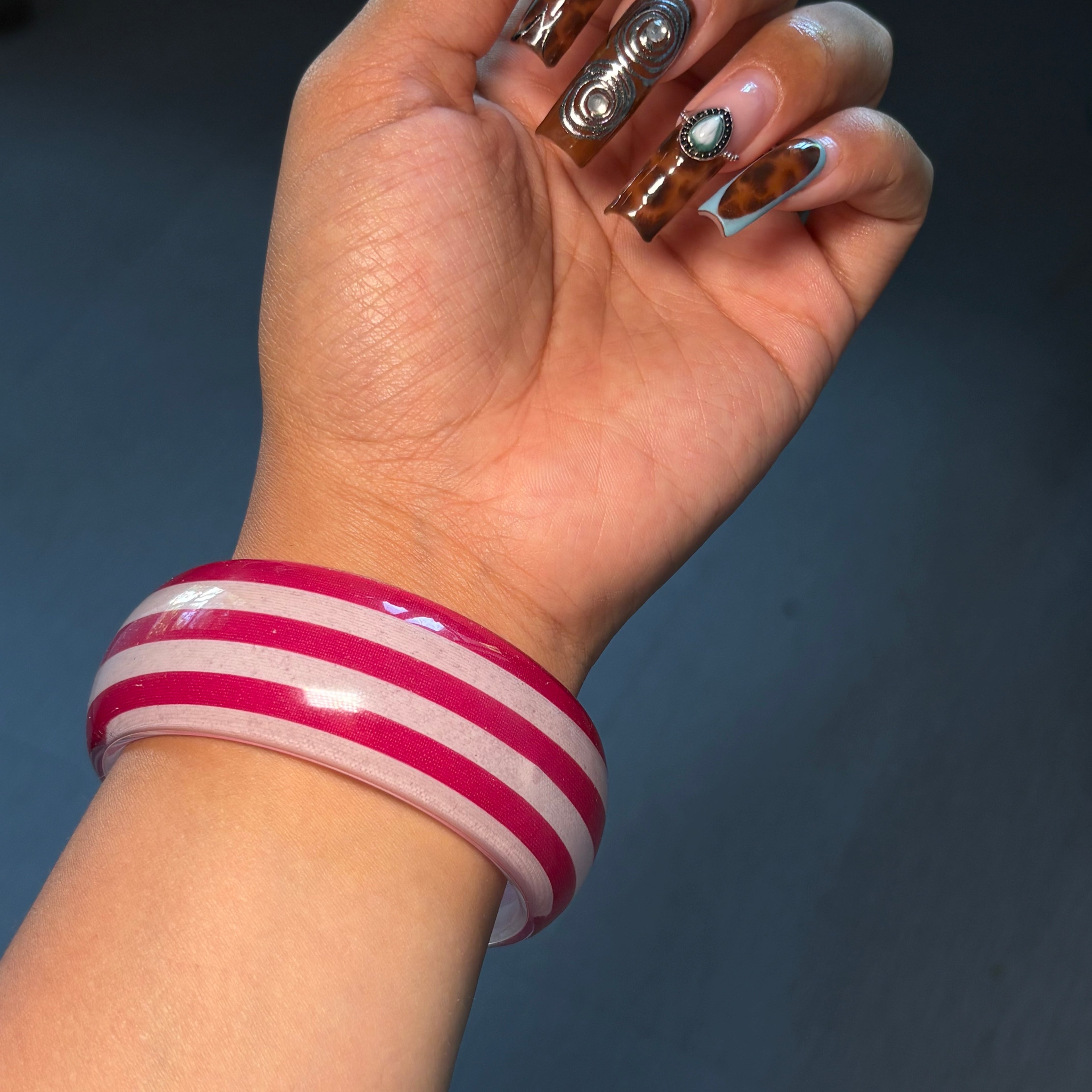 Pink & White Stripe Boba Bangle