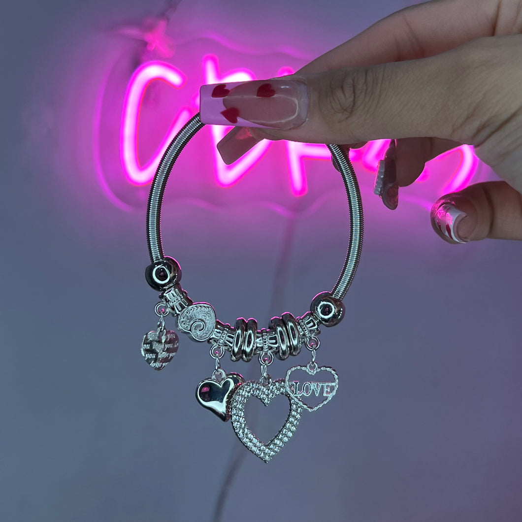 Silver XL Heart Spring Charm Bracelet