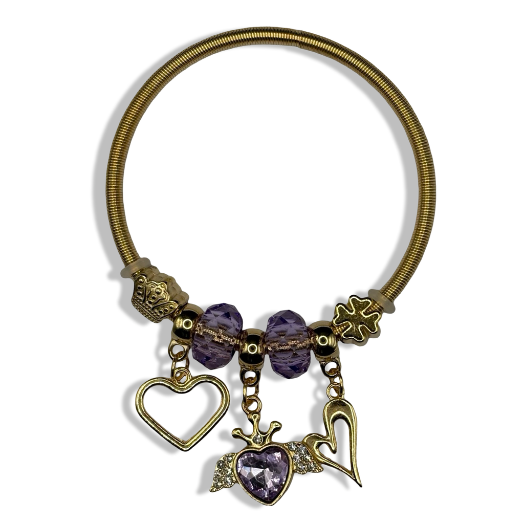 Purple & Gold Princessa Spring Charm Bracelet