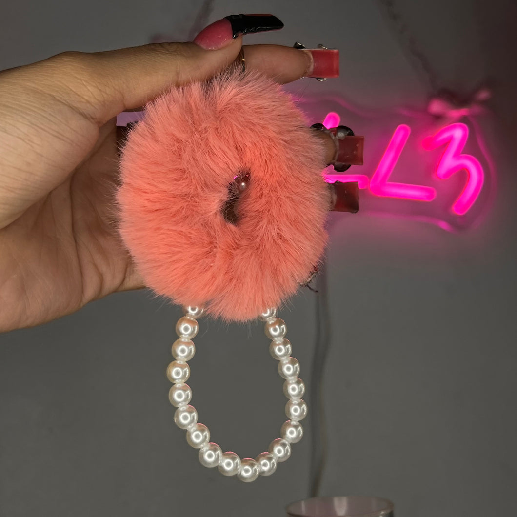 Peach Pearl Pom Pom Keychain/ Purse Charm