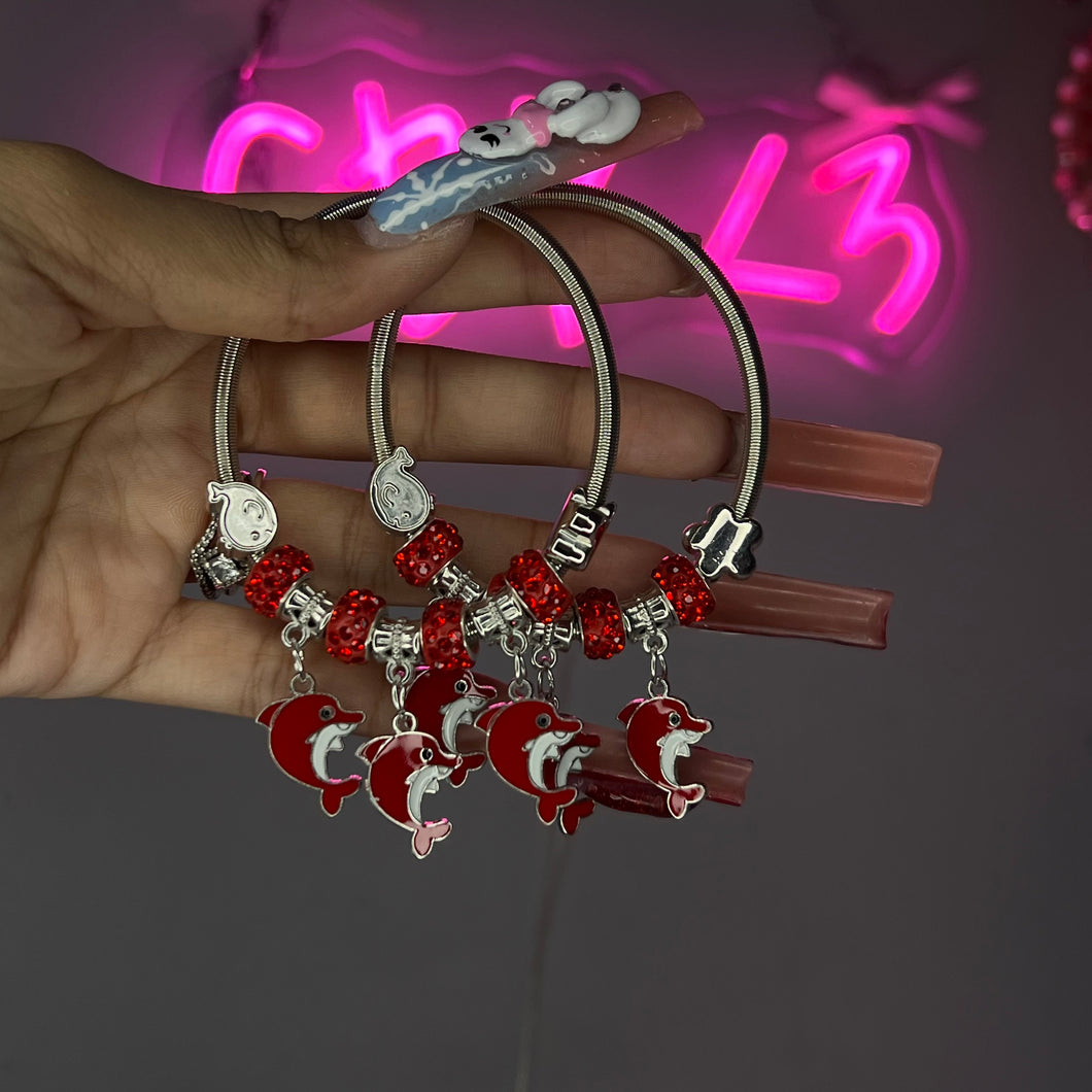 Red 3 Dolphin Spring Charm Bracelet