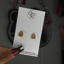 Load image into Gallery viewer, Gold Diamante Love Lock Stud Earrings
